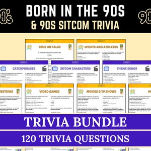 Born in the 90s Trivia & 90s Sitcoms Trivia | Printable 90s Trivia | 90s Party Game | Guess the 90s | 90s Nostalgia Game | Trivia for Adults