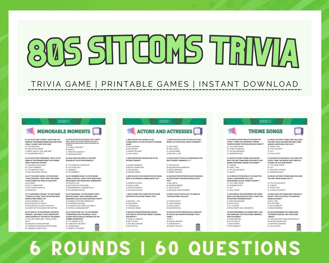 80s Trivia Fun Printable Trivia Game 60 Trivia Questions for
