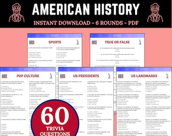 American History Trivia | Printable Trivia Game | Trivia Night Questions for Trivia Night | Test USA History Knowledge | History Trivia Quiz