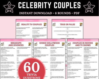 Celebrity Couples Trivia Game Printable | Famous Couples Quiz Questions | Fun Bridal Shower Game | Girls Night Quiz | Engagement Party Game
