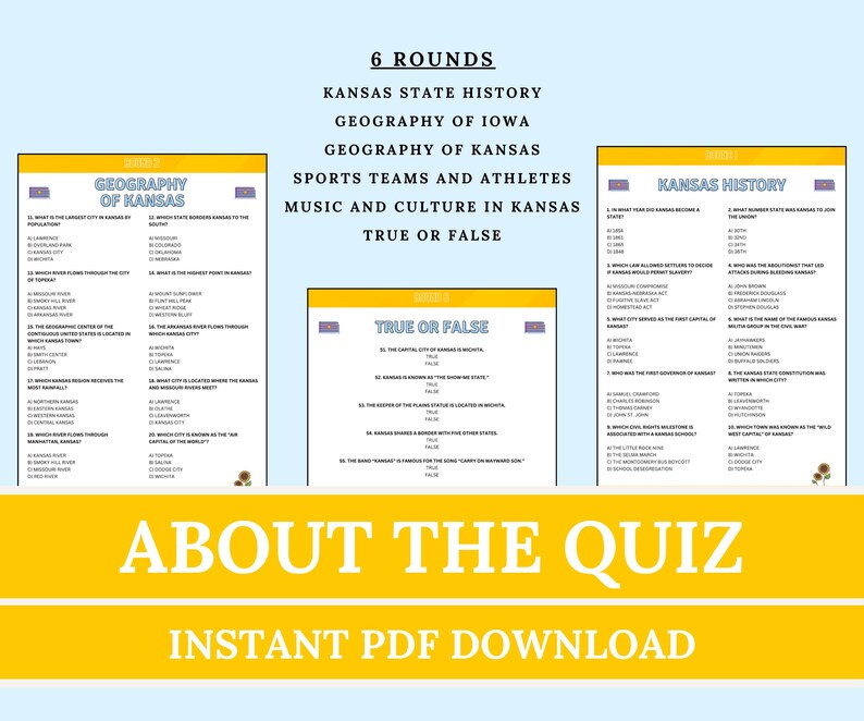 Kansas Trivia Game, Printable US States Quiz, US Travel Game, Kansas ...