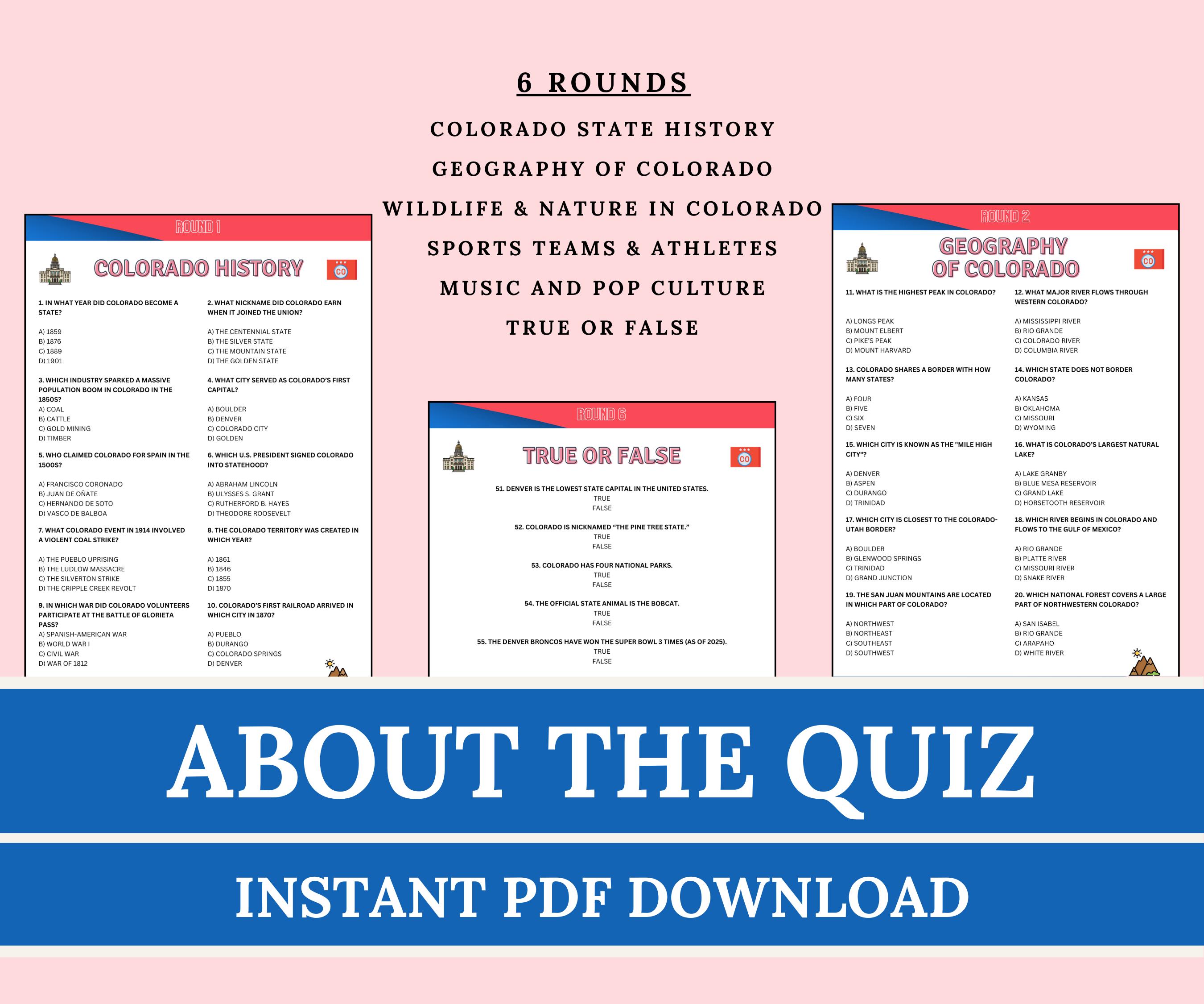 Colorado Trivia Questions | Printable US States Game for Teachers ...