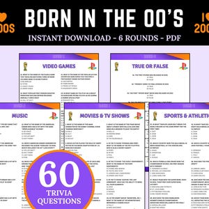 Born in the 00&#39;s Trivia | Printable Trivia Game | 60 Trivia Night Questions | Fun Born in the 2000s Quiz | Trivia for Teens | Birthday Games