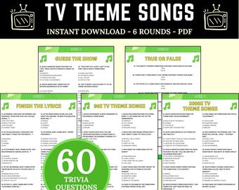 Printable TV Theme Songs Trivia Quiz | Family Game Night Activity | Classic TV Show Party Game | TV Trivia Questions | Family Party Games
