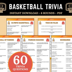 Les anecdotes sur le basket-ball | Jeu-questionnaire amusant à imprimer | Questions pour Trivia Night | Jeu-questionnaire sur le sport américain | Quiz de basket-ball imprimable