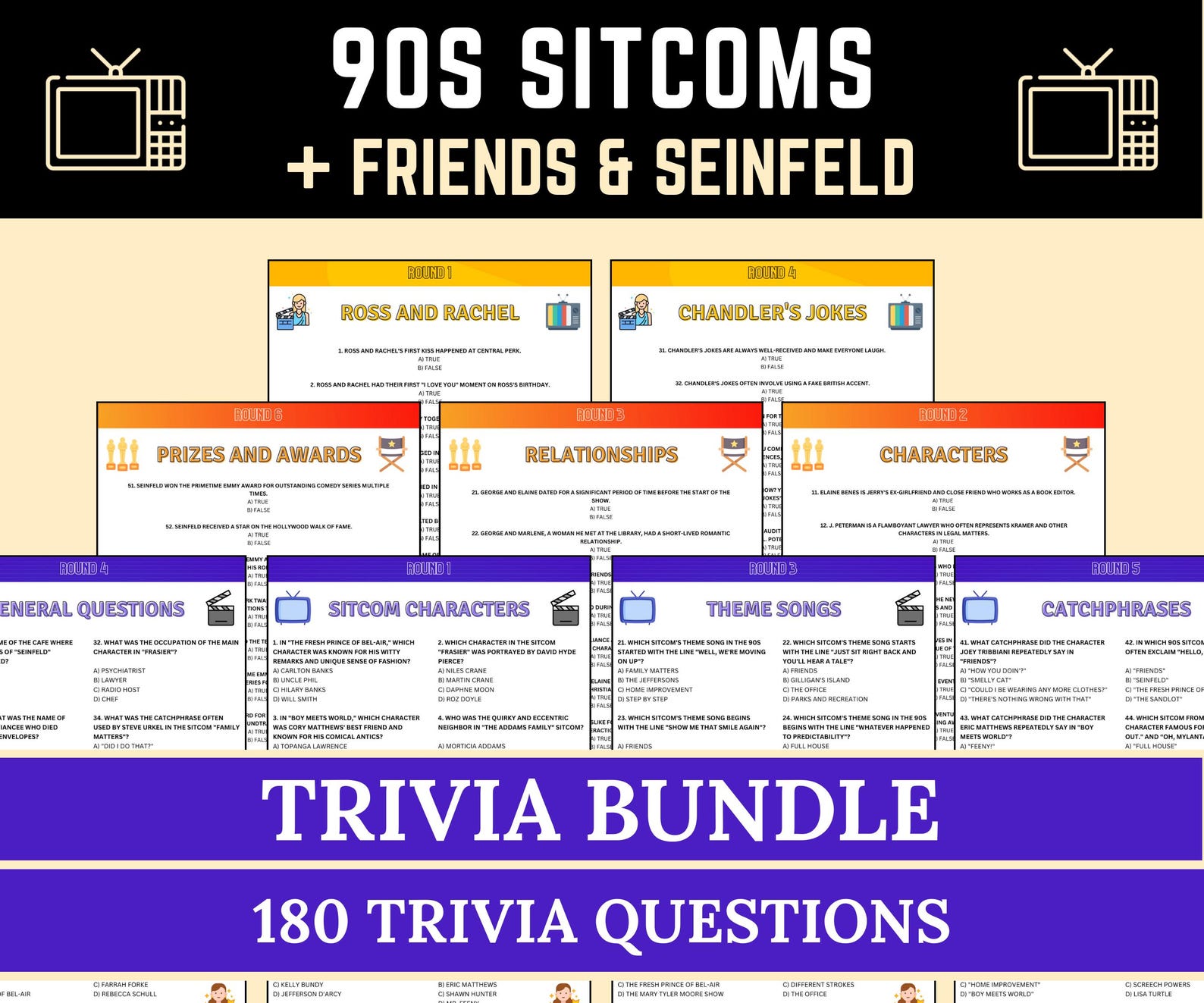 90s Sitcoms Trivia Bundle | Printable Friends & Seinfeld Trivia ...