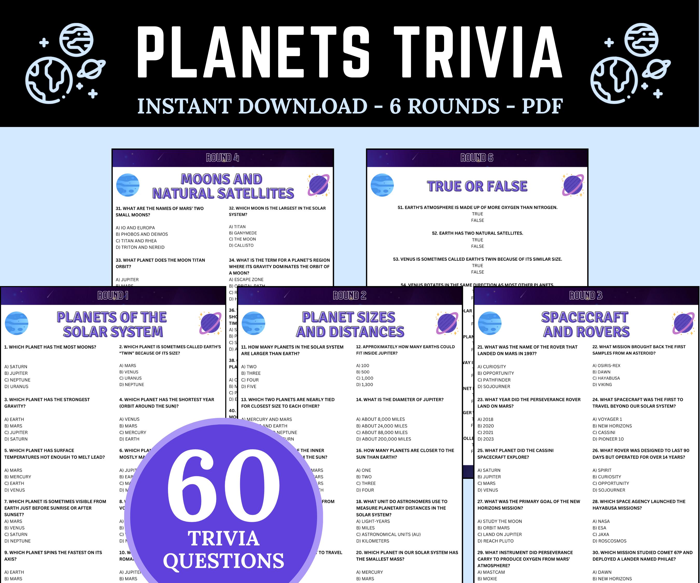 Planets Trivia Game | Printable Solar System Planets Questions | Galaxy ...