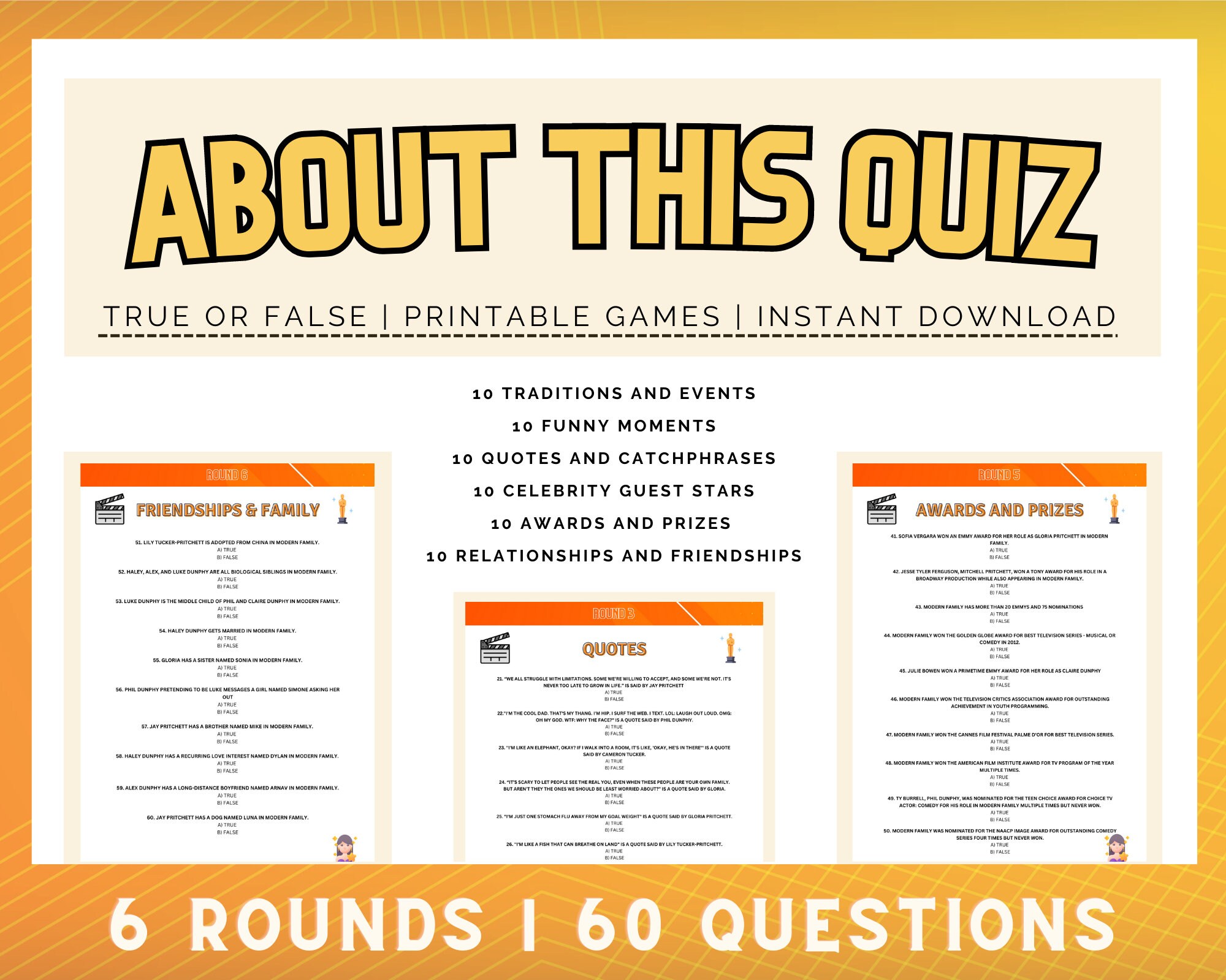 Modern Family True or False Trivia | Fact or Fiction Game | 60 True or ...