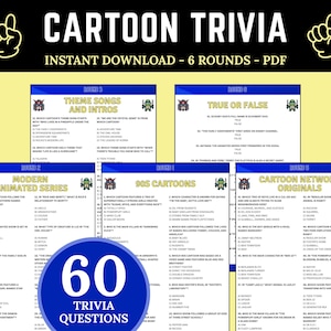Cartoon Trivia Game | Printable Cartoon Trivia | Cartoon Characters Trivia Quiz | Printable Cartoon Trivia Game for Adults | TV Show Trivia