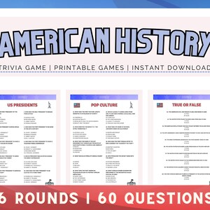 American History Trivia | Printable Trivia Game | Trivia Night