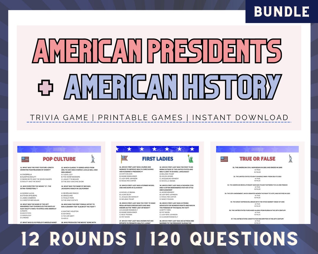 American History Trivia US Presidential Trivia American Trivia Bundle