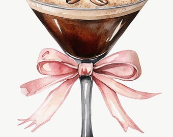 Collection of 3 Downloadable Watercolor Espresso Martini Cocktail Print – Elegant Coffee-Inspired Bar Art for Kitchen Décor