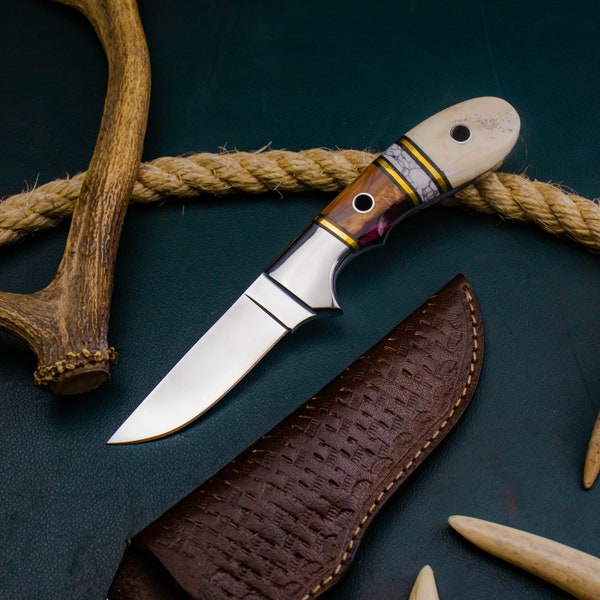 Personalized Handmade Loveless Hunting Knife Fixed Blade Guard With Resin Gidgee Wood Camel Bone Handle Skinner Camping Groomsmen Gifts