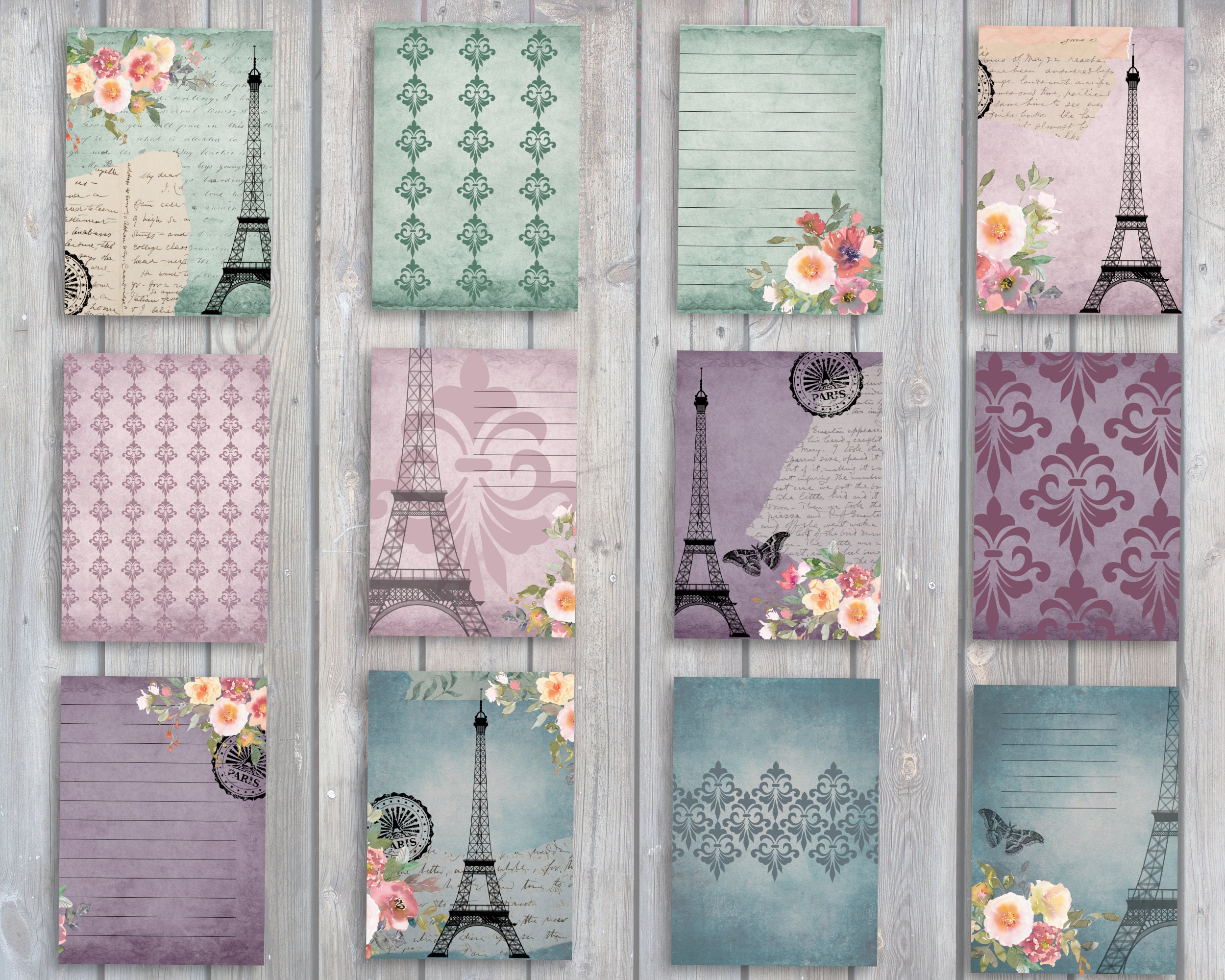 Vintage Eiffel Tower Digital Paper Pack, Printable Scrapbook Ephemera ...