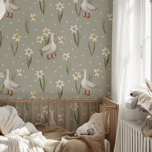 Carta da parati per bambini Farmhouse Goose, graziosa decorazione da parete per la cameretta dei bambini, stile rustico, toni tenui, decorazione per la cameretta dei bambini - 1908