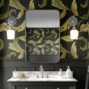 Dark Leaves Wallpaper, Art Nouveau Wallpaper, Botanical Wall Decor, Removable Wallpaper, Elegan Retro Leaf Wallpaper, Peel and Stick - 562