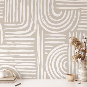 Peel and Stick Abstract Wallpaper, Removable Wallpaper, Modern Home Decor, Beige Wallpaper, Geometric Pattern, Vinyl Wallpaper  - 1619
