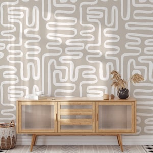 Abstrakte Beige Tapete, Tapete im modernen Stil, neutrale Töne, Wandbild, Geometrisches Wandbild, Tapete zum Abziehen und Aufkleben, Wohnkultur - 1616