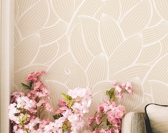 Retro Style Wallpaper, Beige Leaves Wallpaper, Self Adhesive Wallpaper, Removable Peel and Stick Wallpaper, Botanical Wallpaper - 575