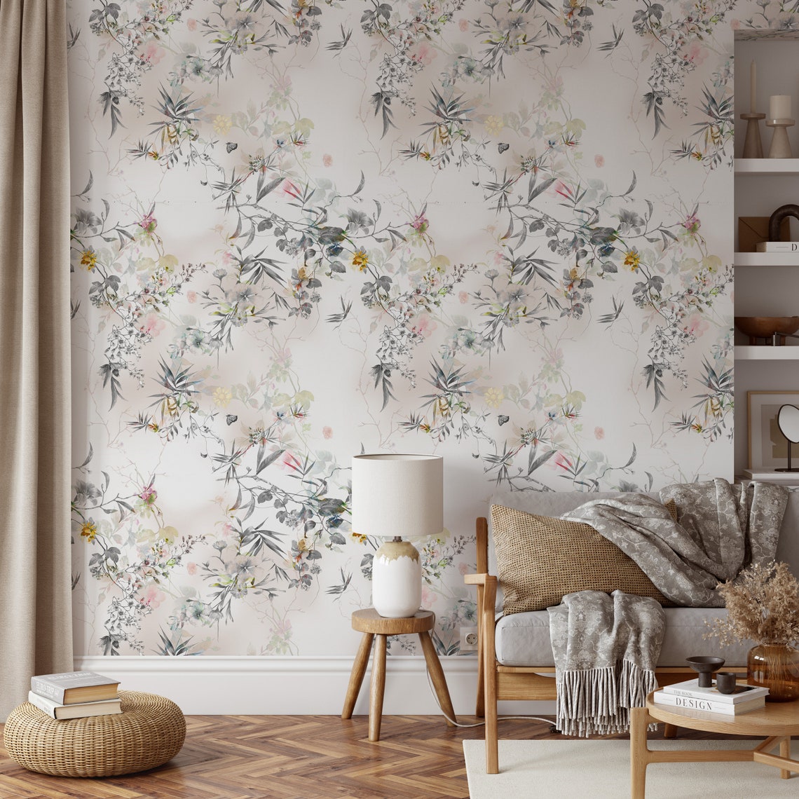 Delicate Floral Wallpaper, Floral Wall Mural, Yellow Flowers, Abstract ...