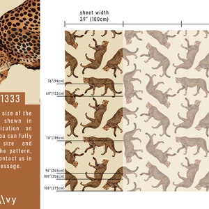 Wild Cat Wallpaper, Cheetah Wall Art Print, Animal Pattern, Removable Vinyl Wallpaper, Peel and Stick Wallpaper, Vintage Home Decor 1333 image 4