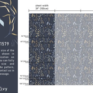 Dark Blue Wallpaper, Gold Color Twigs Wallpaper, Vintage Navy Wallpaper, Peel and Stick Wallpaper, Removable Wallpaper, Vintage Decor 1579 image 5