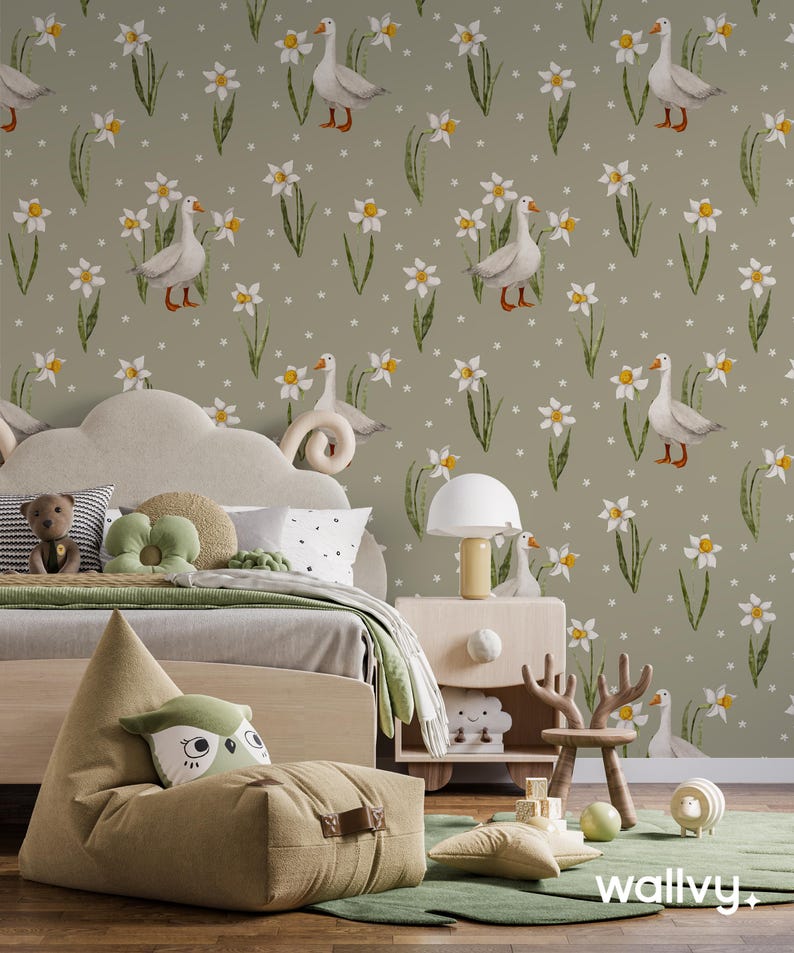 Farmhouse Goose Kids Wallpaper, Cute Peel and Stick Nursery Wall Decor ...