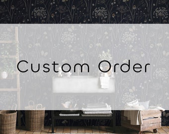 Custom Order - Dark Garden Wallpaper, Floral Wall Art, Peel and Stick Removable Wallpaper, Navy Background, Whimsical Wallpaper - 1623