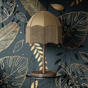 Foglie di Monstera dorate, decorazioni murali botaniche, carta da parati verde scuro, carta da parati rimovibile, carta da parati adesiva, decorazioni per la casa vintage - 1533