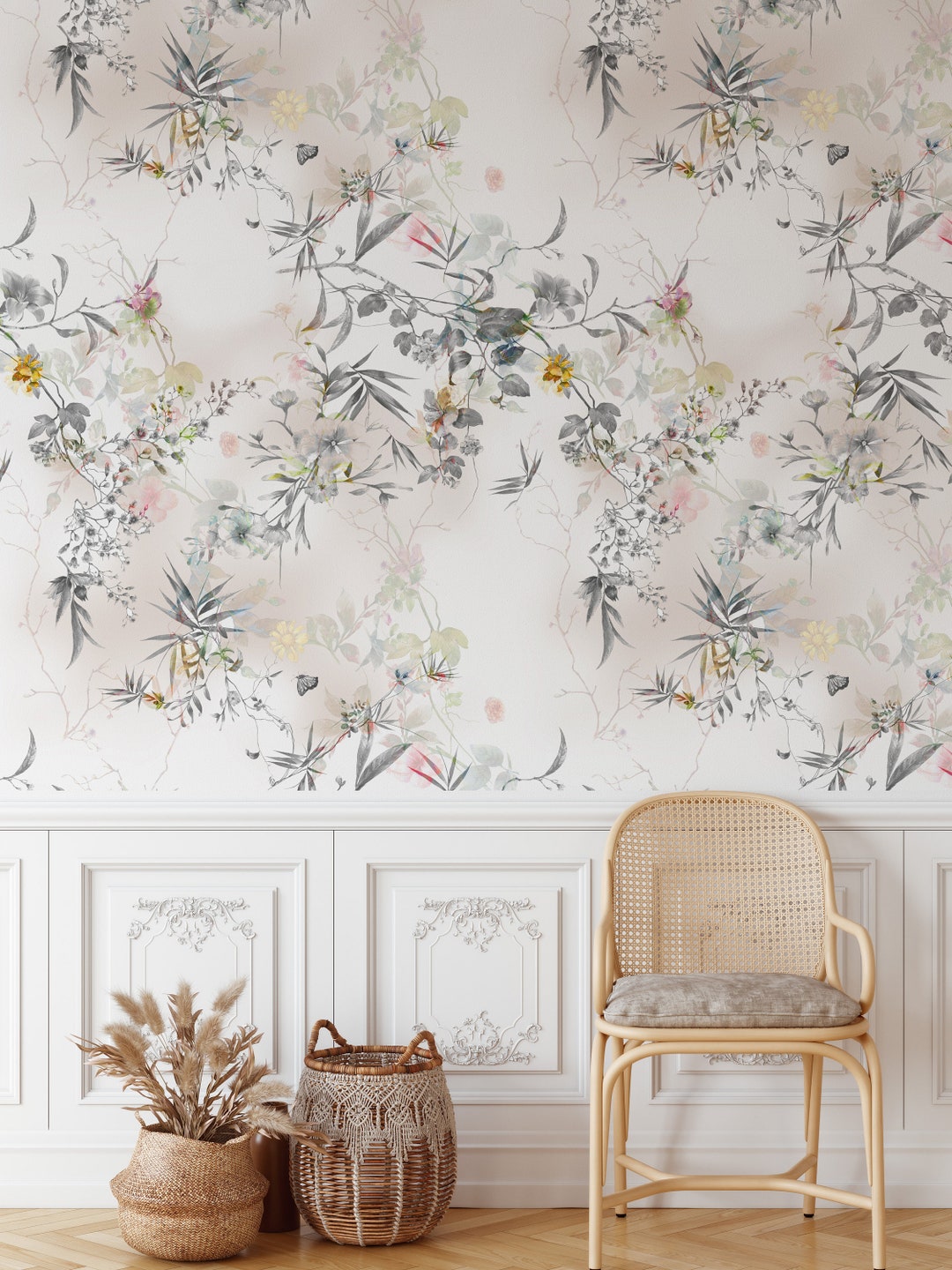 Delicate Floral Wallpaper, Floral Wall Mural, Yellow Flowers, Abstract ...