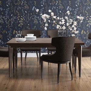 Dark Blue Wallpaper, Gold Color Twigs Wallpaper, Vintage Navy Wallpaper, Peel and Stick Wallpaper, Removable Wallpaper, Vintage Decor 1579 image 2