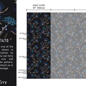 Dark Floral Wallpaper, Dark Blue Wallpaper, Navy Blue Garden Wallpaper, Removable Wallpaper, Peel and Stick Wallpaper, Home Decor 1470 image 5