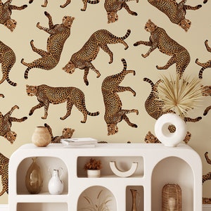 Wild Cat Wallpaper, Cheetah Wall Art Print, Animal Pattern, Removable Vinyl Wallpaper, Peel and Stick Wallpaper, Vintage Home Decor 1333 image 3