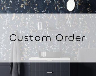 Custom Order - Dark Blue Wallpaper, Gold Color Twigs Wallpaper, Vintage Navy Wallpaper, Peel and Stick Wallpaper, Removable Wallpaper - 1579