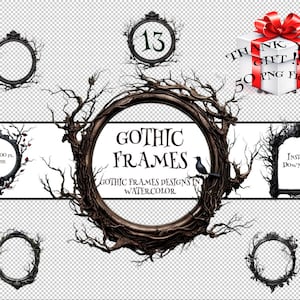 Gothic Watercolor Clip Art, Baroque & Ornate Frames | Vintage Gothic, Vampire Frames for Halloween, Weddings, gothic clipart, gothic wedding