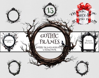 Gothic Aquarell Rahmen, Clip Art, verzierten Barock Stil (Digitaler Download)