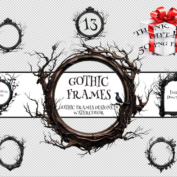 Gothic Watercolor Clip Art, Baroque & Ornate Frames | Vintage Gothic, Vampire Frames for Halloween, Weddings, gothic clipart, gothic wedding