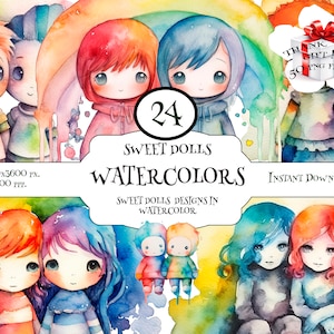 Rainbow Couple Dolls Clipart, LGBTI Watercolor Art, Dolls PNG, Sublimation Graphics, Instant Doll Stickers, Dolls Transparent background.
