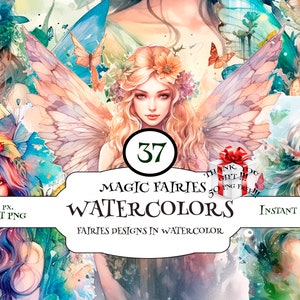 Enchanting Fairy & Nymph Watercolor Art, Transparent Background, Ethereal Artwork of Fae and Nymphs, Whimsical and Dreamy Fantasy Paintings.