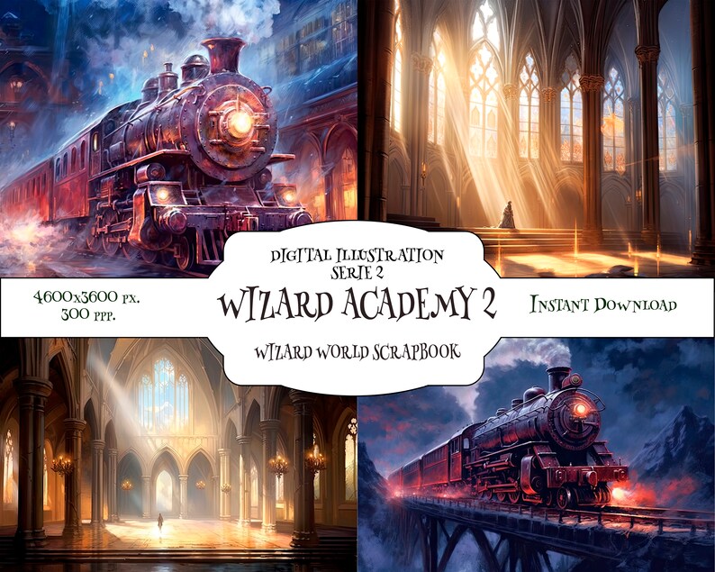 SERIE 2 28 Wizard Digital Paper, Magic School Paper, Wizard Academy