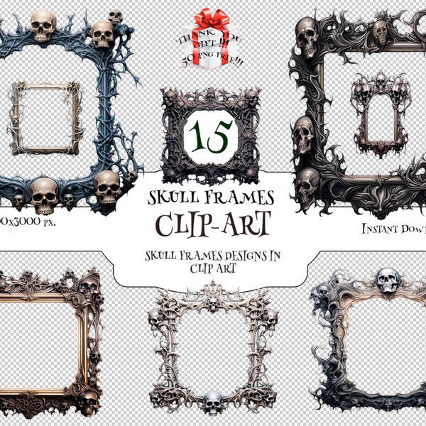 Gothic skull Clip Art, Baroque & Ornate Frames | Vintage Gothic, Vampire Frames for Halloween, Weddings, gothic clipart, gothic wedding