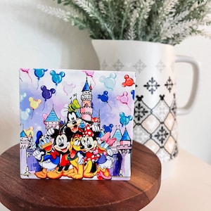 Mickey and Minnie Coaster Set - Disney Home Decor Bundle with 6 Mickey and Minnie Coasters for Drinks Plus Mickey Stickers | Disney Coasters for