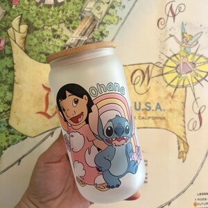 Stitch Glass Cup | bamboo lid | gifts for her | 16oz | cup | Cute cups | glass cups |