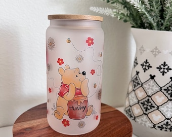 Pooh | Glass cup | Bamboo lid | 16 oz | Pooh cup | cup | coffee | glass cup | gifts for her | Gifts for him |
