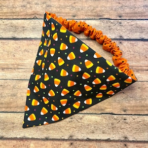 REVERSIBLE Scrunchie Dog Bandana - Halloween Candy Corn and Polka Dots