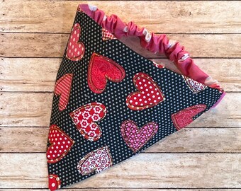 Hearts and Dots - Reversible Scrunchie Dog Bandana