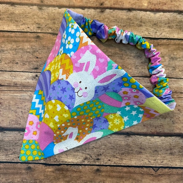 Bunny Hop - Easter Reversible Scrunchie Dog Bandana (glitter on multi color side)