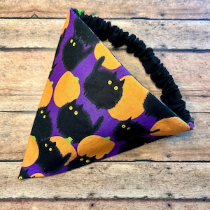 REVERSIBLE Scrunchie Dog Bandana-Halloween Pumpkins and Black Cats