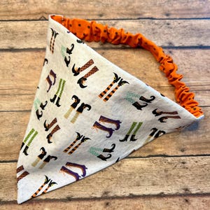 REVERSIBLE Scrunchie Dog Bandana- Witch&#39;s boots and polka dots