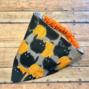 Halloween Black Cats Witches & Pumpkins - Reversible Scrunchie Dog Bandana